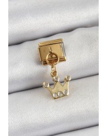 316L Steel Dangle Zircon Stone Queen Crown Model Gold Color Nomination Charm