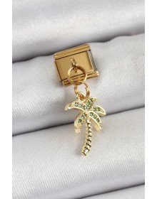 316L Steel Dangle Zircon Stone Palm Tree Model Gold Color Nomination Charm