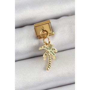 316L Steel Dangle Zircon Stone Palm Tree Model Gold Color Nomination Charm 316L Steel Dangle Zircon Stone Palm Tree Model Gold Color Nomination Charm