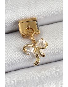 316L Steel Dangle Zircon Stone Bow Model Gold Color Nomination Charm