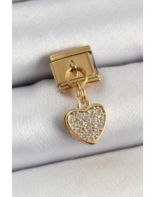 316L Steel Dangle Zircon Stone Heart Model Gold Color Nomination Charm