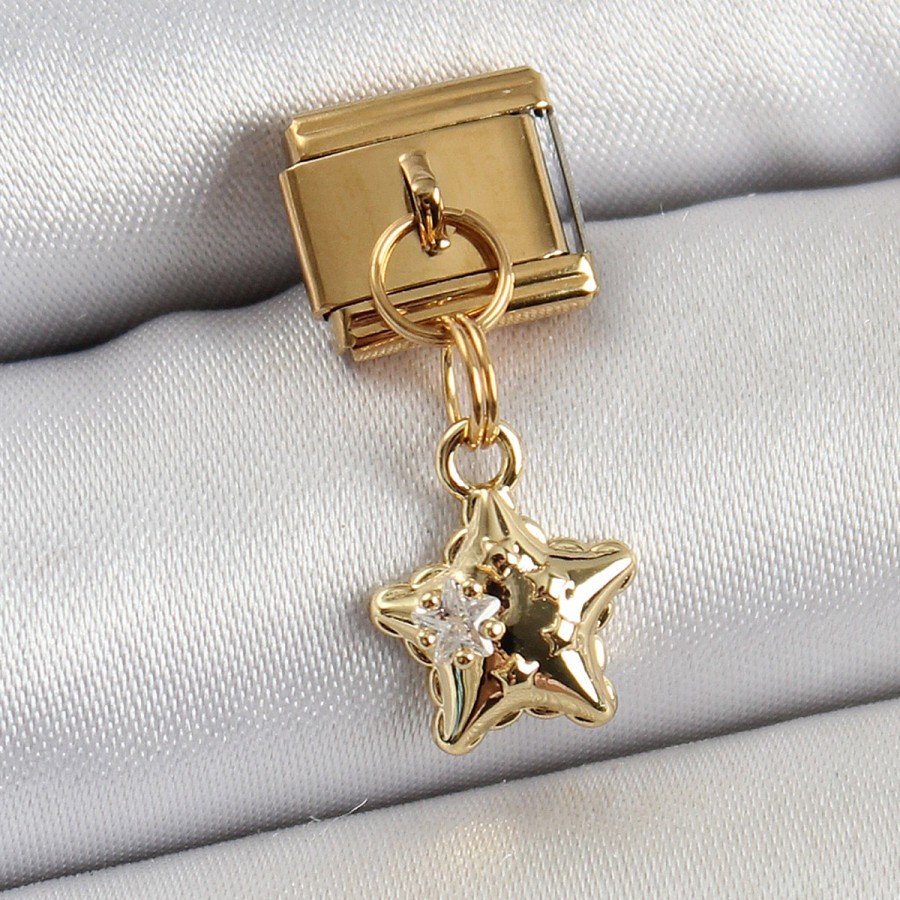 316L Steel Dangle Zircon Stone Star Model Gold Color Nomination Charm 316L Steel Dangle Zircon Stone Star Model Gold Color Nomination Charm