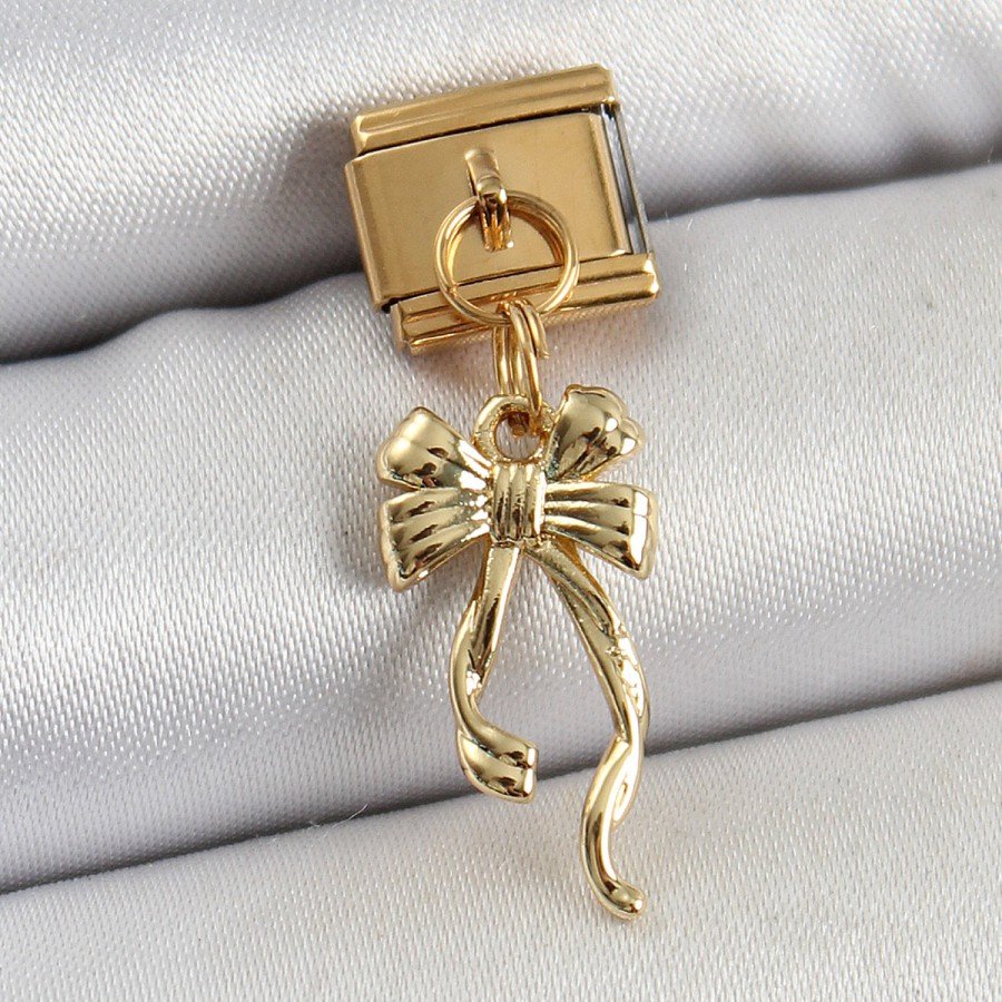 316L Steel Dangle Long Bow Model Gold Color Nomination Charm