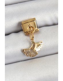 316L Steel Dangle Zircon Stone Fish Tail Model Gold Color Nomination Charm