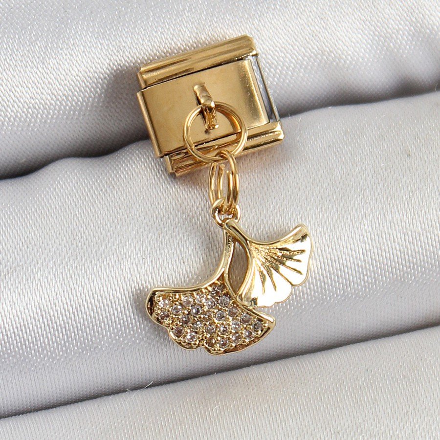 316L Steel Dangle Zircon Stone Fish Tail Model Gold Color Nomination Charm