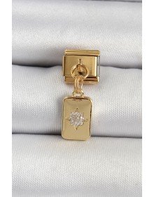 316L Steel Dangle Zircon Stone Polar Star Figured Rectangular Model Gold Color Nomination Charm