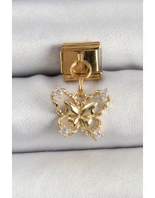 316L Steel Dangle Zircon Stone Butterfly Model Gold Color Nomination Charm