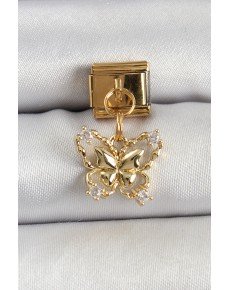 316L Steel Dangle Zircon Stone Butterfly Model Gold Color Nomination Charm