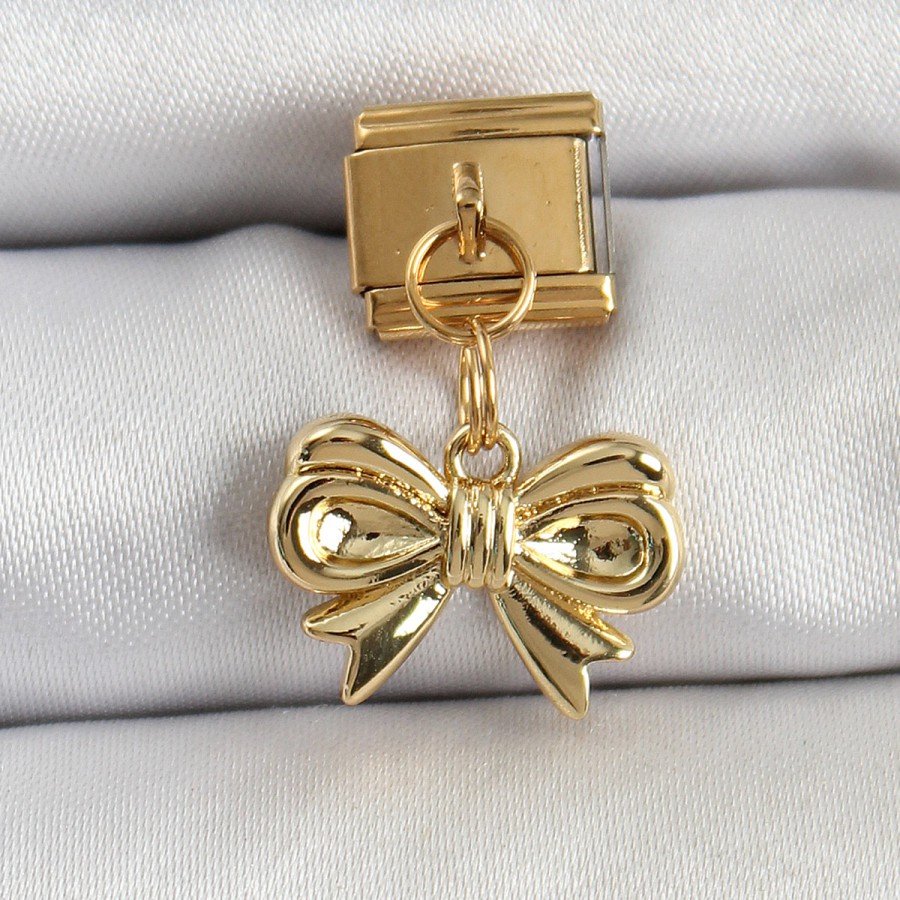 316L Steel Dangle Bow Model Gold Color Nomination Charm
