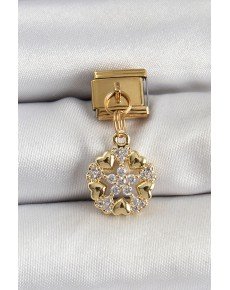 316L Steel Dangle Zircon Stone Heart Detailed Star Model Gold Color Nomination Charm 316L Steel Dangle Zircon Stone Heart Detailed Star Model Gold Color Nomination Charm