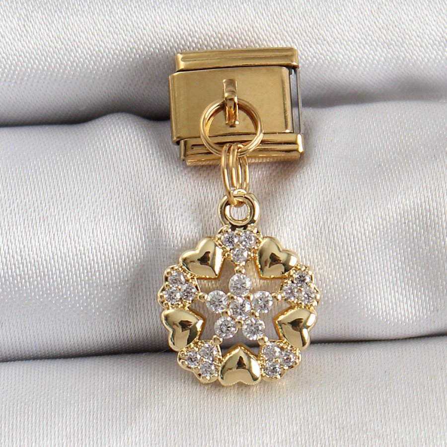 316L Steel Dangle Zircon Stone Heart Detailed Star Model Gold Color Nomination Charm