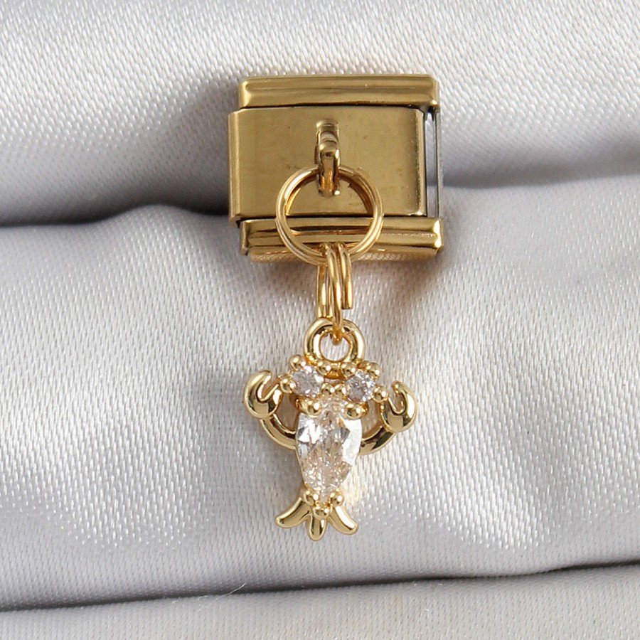 316L Steel Pendant Zircon Stone Crab Model Gold Color Nomination Charm