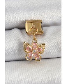 316L Steel Dangle Zircon Stone Butterfly Model with Flower Figure Gold Color Nomination Charm 316L Steel Dangle Zircon Stone Butterfly Model with Flower Figure Gold Color Nomination Charm