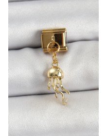 316L Steel Dangle Zircon Stone Jellyfish Model Gold Color Nomination Charm