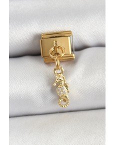 316L Steel Dangle Zircon Stone Flower Model Gold Color Nomination Charm