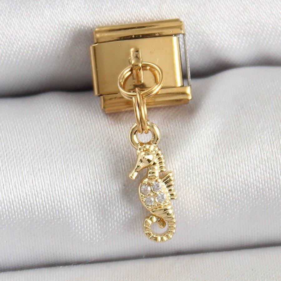 316L Steel Dangle Zircon Stone Flower Model Gold Color Nomination Charm