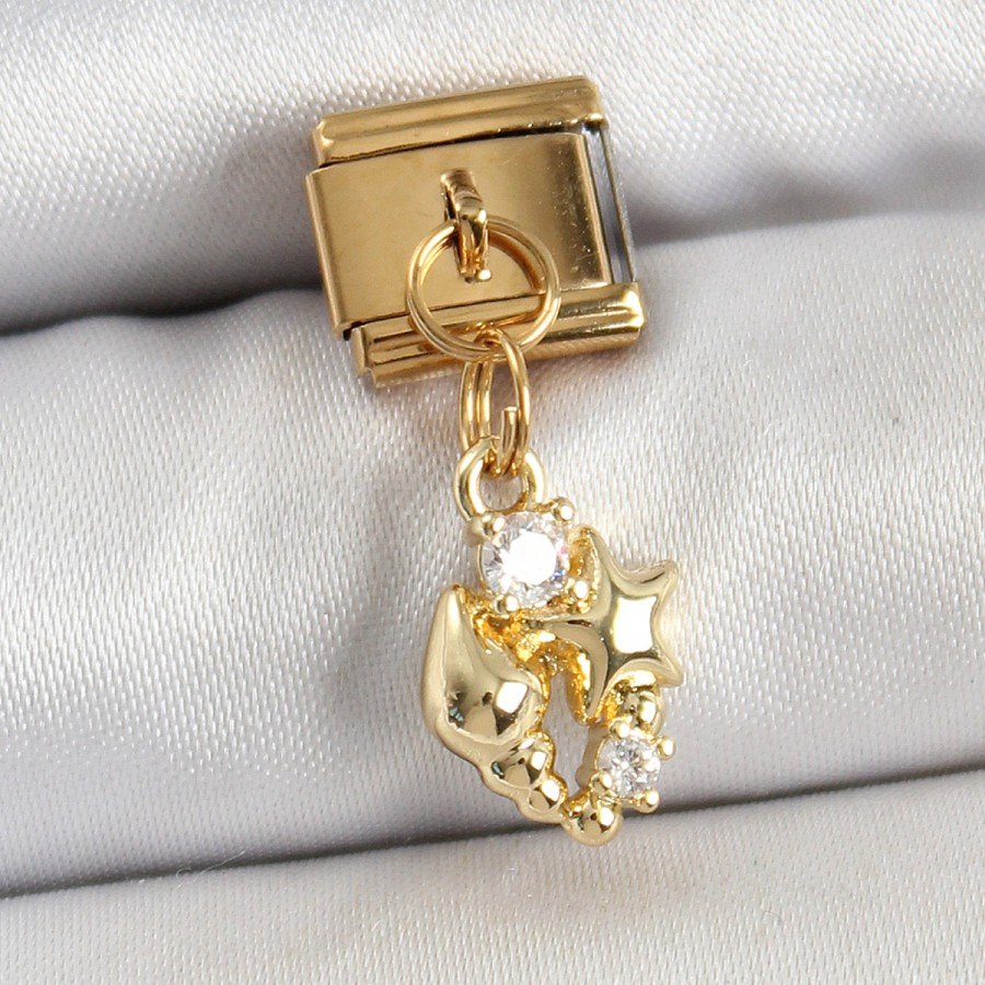 316L Steel Dangle Zircon Stone Shell and Star Model Gold Color Nomination Charm