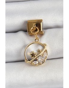 316L Steel Dangle Zircon Stone Saturn Model Gold Color Nomination Charm