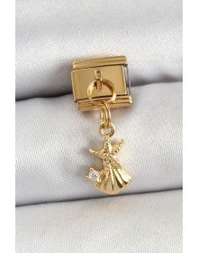 316L Steel Dangle Zircon Stone Starfish And Oyster Model Gold Color Nomination Charm