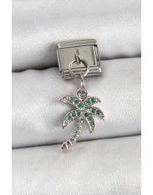 316L Steel Dangle Zircon Stone Palm Tree Model Silver Color Nomination Charm