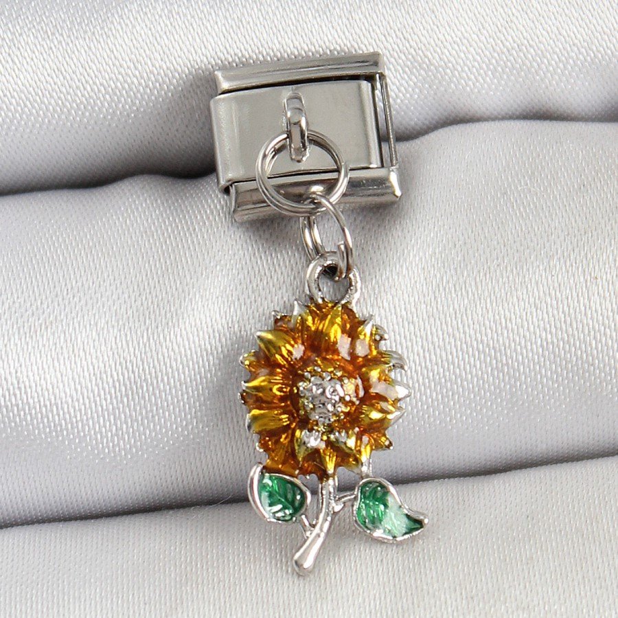 316L Steel Pendant Sunflower Model Silver Color Nomination Charm