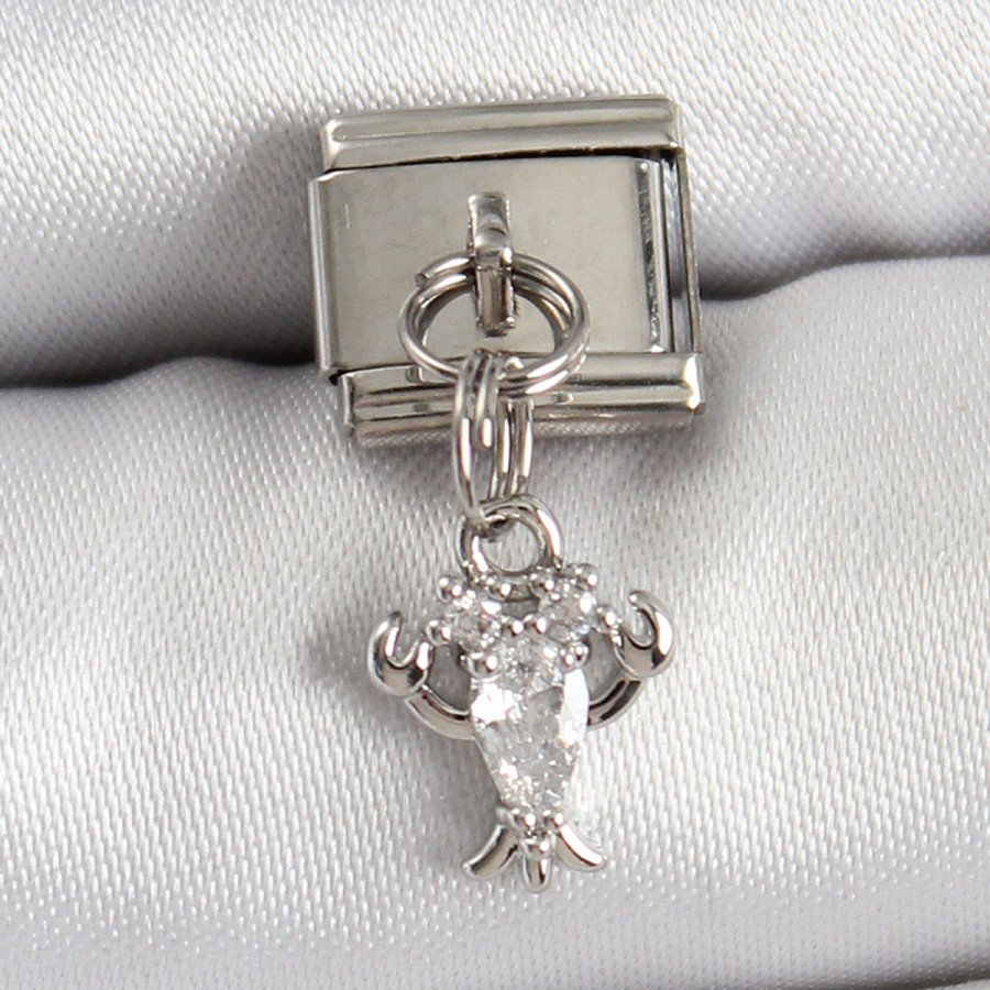 316L Steel Pendant Zircon Stone Crab Model Silver Color Nomination Charm