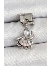 316L Steel Pendant Pearl Detailed Oyster Model Silver Color Nomination Charm