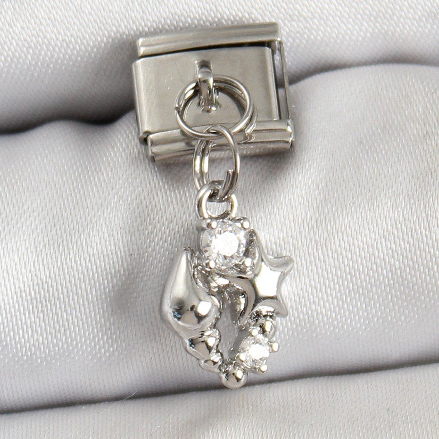 316L Steel Dangle Zircon Stone Shell And Star Model Silver Color Nomination Charm 316L Steel Dangle Zircon Stone Shell And Star Model Silver Color Nomination Charm
