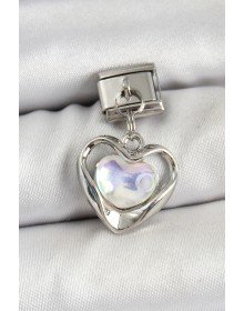 316L Steel Dangle Zircon Stone Heart Model Silver Color Nomination Charm