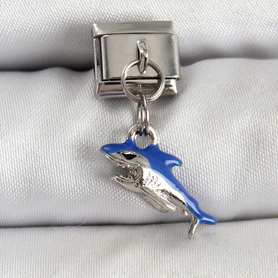 316L Steel Pendant Shark Model Silver Color Nomination Charm 316L Steel Pendant Shark Model Silver Color Nomination Charm