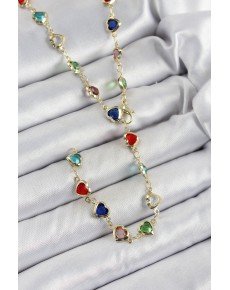 Brass Gold Color Mixed Color Zircon Stone Heart Y Women's Necklace