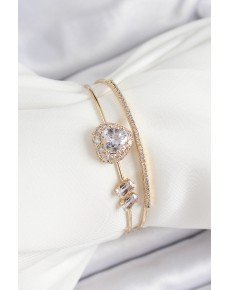 Brass Gold Color Heart Zircon Stone Women's Bracelet