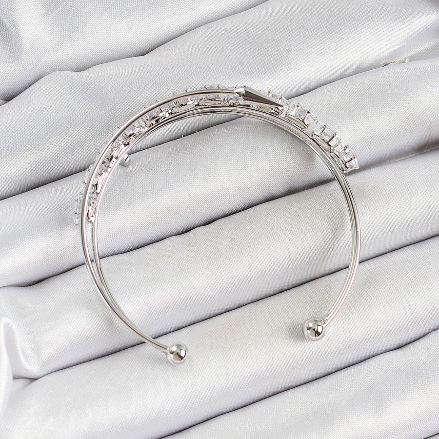 Brass Silver Color Barley Zircon Stone Women s Bracelet