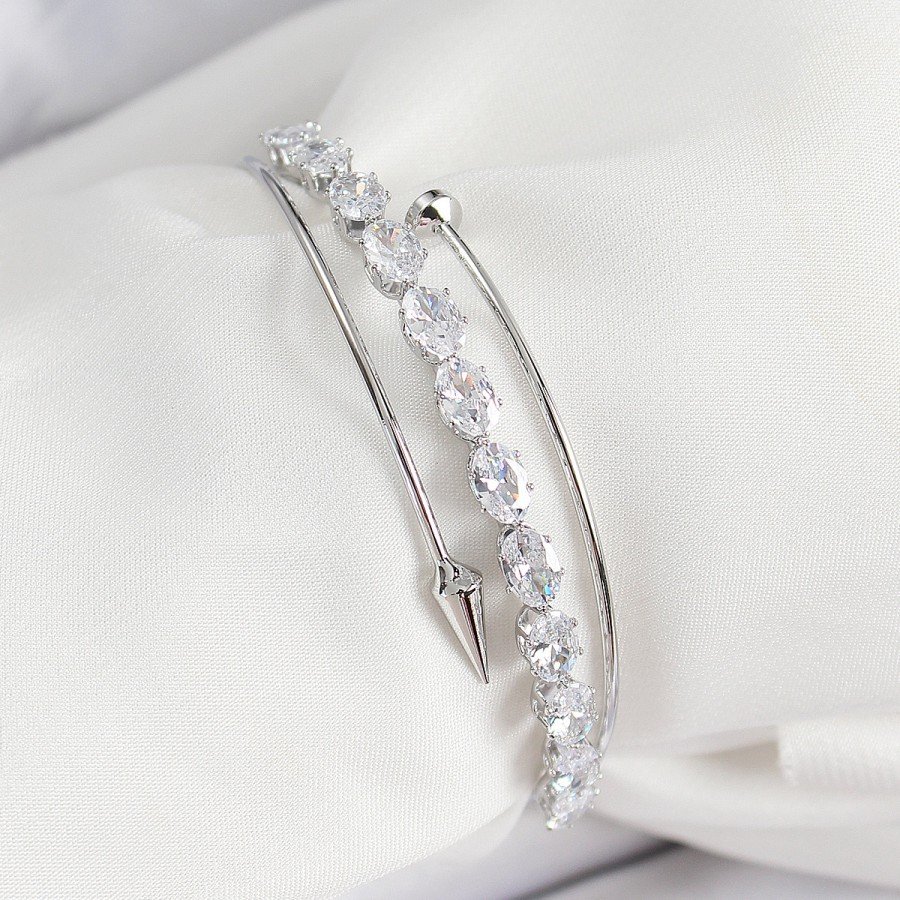 Brass Silver Color Barley Zircon Stone Women s Bracelet