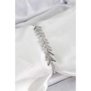 Brass Silver Color Zircon Stone Herringbone Women's Bracelet