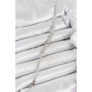 Brass Silver Color Zircon Stone Bone Model Women's Bracelet