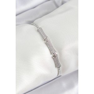 Brass Silver Color Zircon Stone Bone Model Women's Bracelet