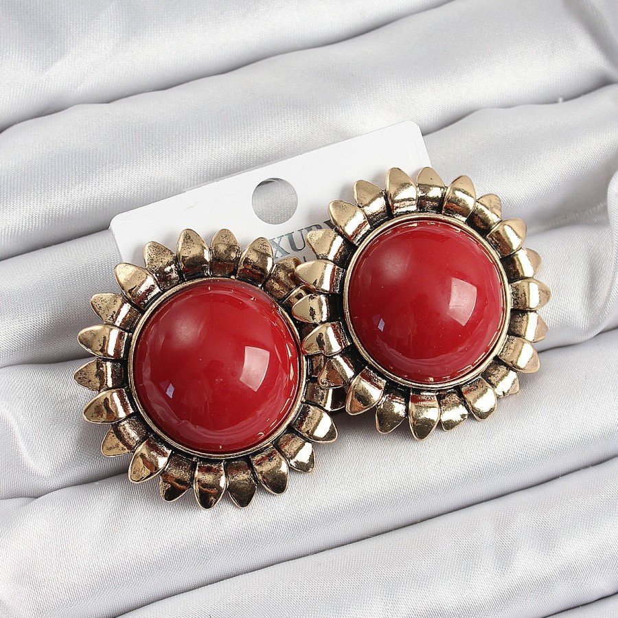 Brass Claret Red Vintage Model Gold Color Women s Earrings