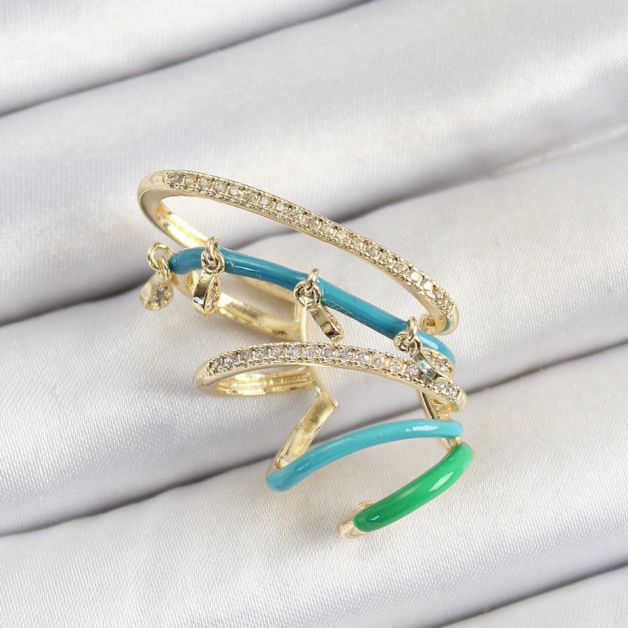 Brass Zircon Stone Blue Green Compression Right Cartilage Gold Color Women s Earrings Brass Zircon Stone Blue Green Compression Right Cartilage Gold Color Women s Earrings