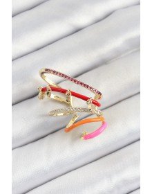 Brass Zircon Stone Red Orange Pink Compression Right Cartilage Gold Color Women's Earrings