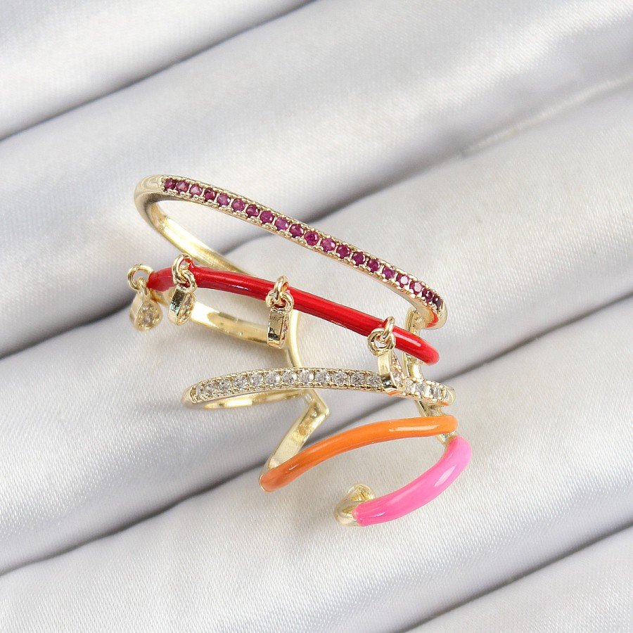 Brass Zircon Stone Red Orange Pink Compression Right Cartilage Gold Color Women s Earrings