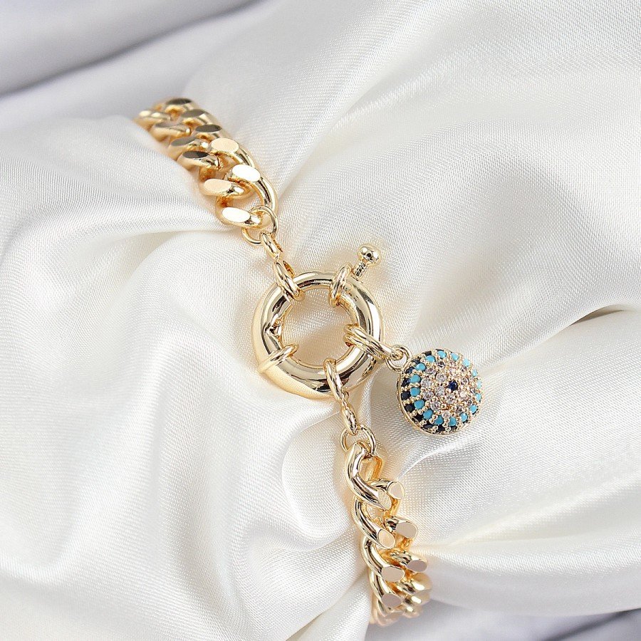 Brass Evil Eye Model Zircon Stone Gold Color VIP Series Women s Bracelet