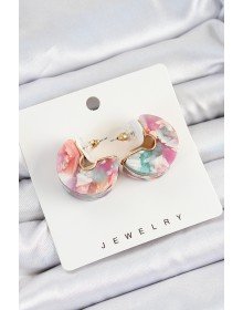 Brass Marble Patterned Vintage Half Ring Model Gold Color Women's Earrings