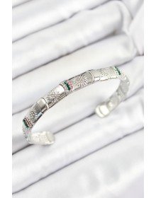 Brass Mixed Zircon Stone Flower Model Silver Color Open Bottom Women's Bracelet