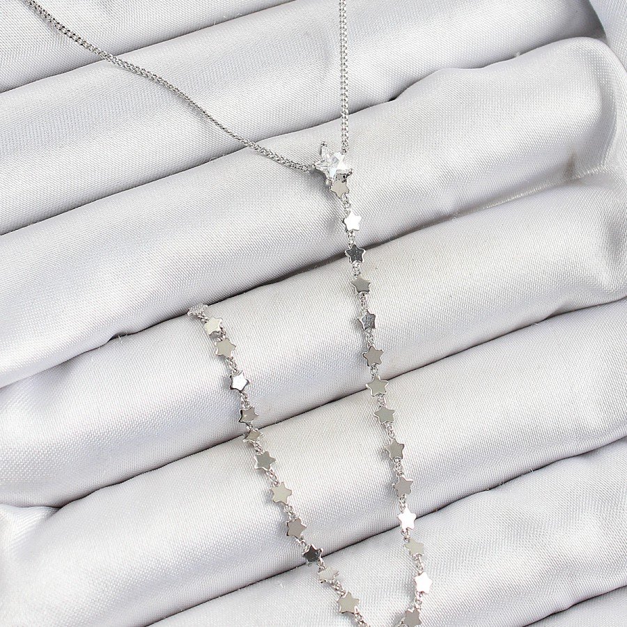 Brass Zircon Stone Star Figured Y Model Silver Color Women s Necklace Brass Zircon Stone Star Figured Y Model Silver Color Women s Necklace