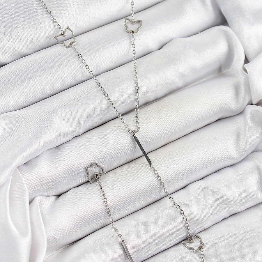 316L Steel Butterfly Figured Y Model Silver Color Women s Necklace