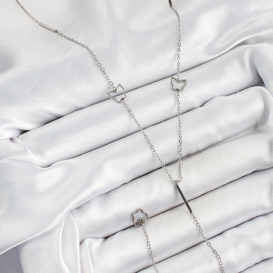 316L Steel Butterfly Figured Y Model Silver Color Women s Necklace