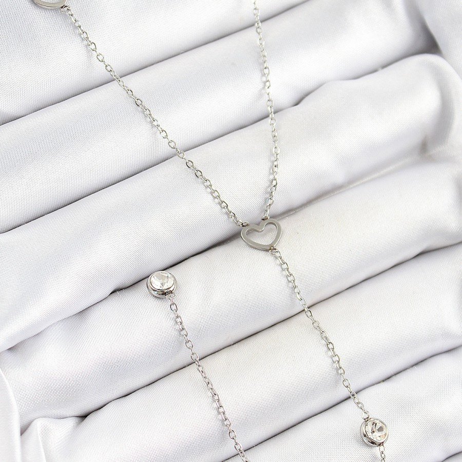 316L Steel Zircon Stone Heart Figure Y Model Silver Color Women s Necklace