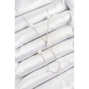 Brass Pearl Figured Y Model Silver Color Women's Necklace