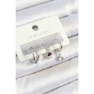 Brass Zircon Stone Ring Model Silver Color 3-Piece Pair Women's Earring Set